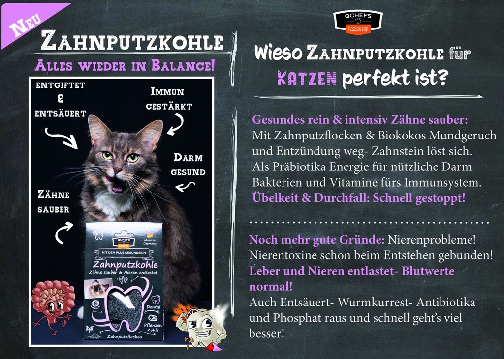 [QCM2ZKF241DE] Zahnputzkohle Flyer Katze (ca. 50 Stück/VE)